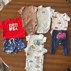 Carter's Baby Set with Vehicles in Cream and Green